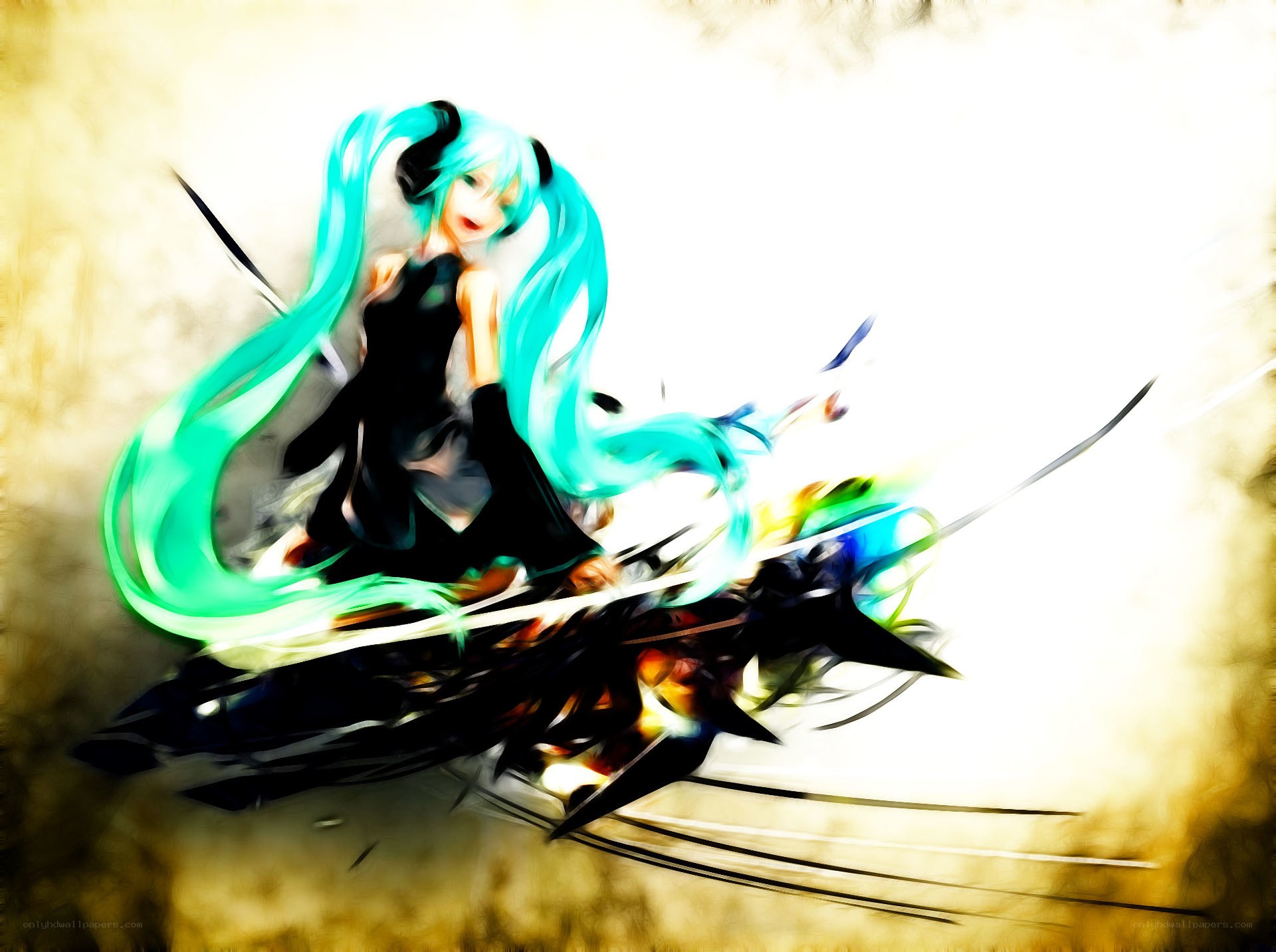 Miku in motion with swords
