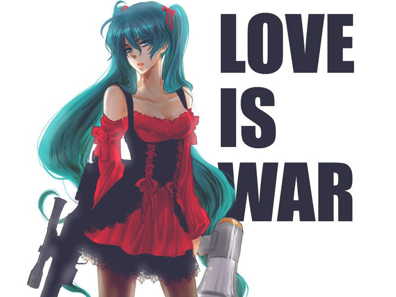 Miku in red dress with gun