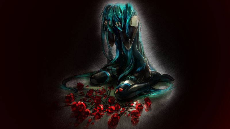 Miku in sorrow with roses