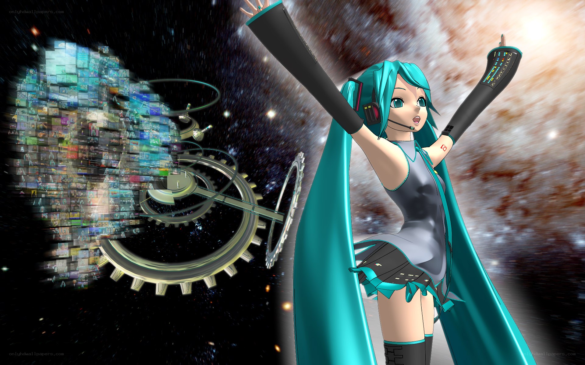 Miku in space with digital world