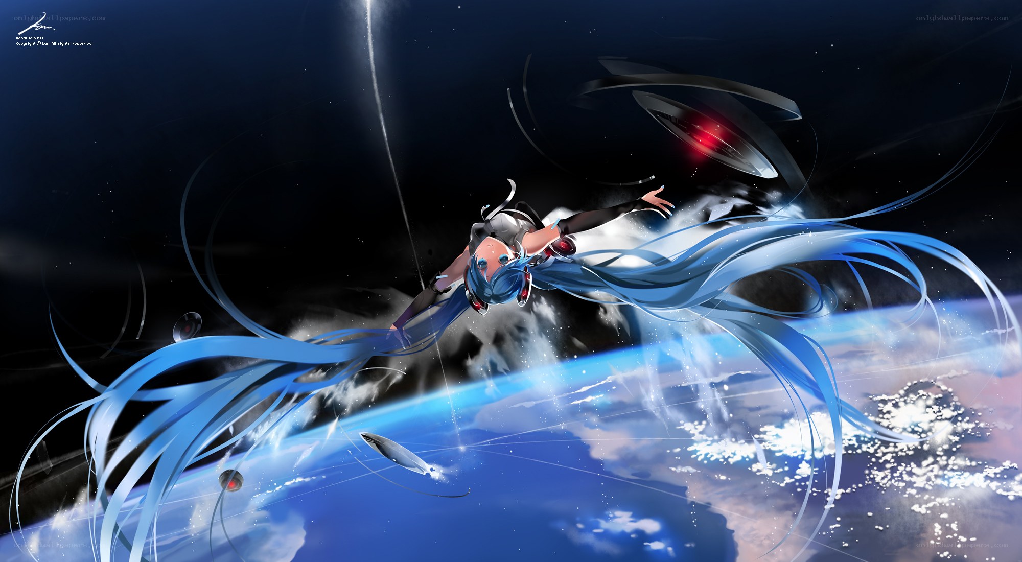 Miku in space with Earth