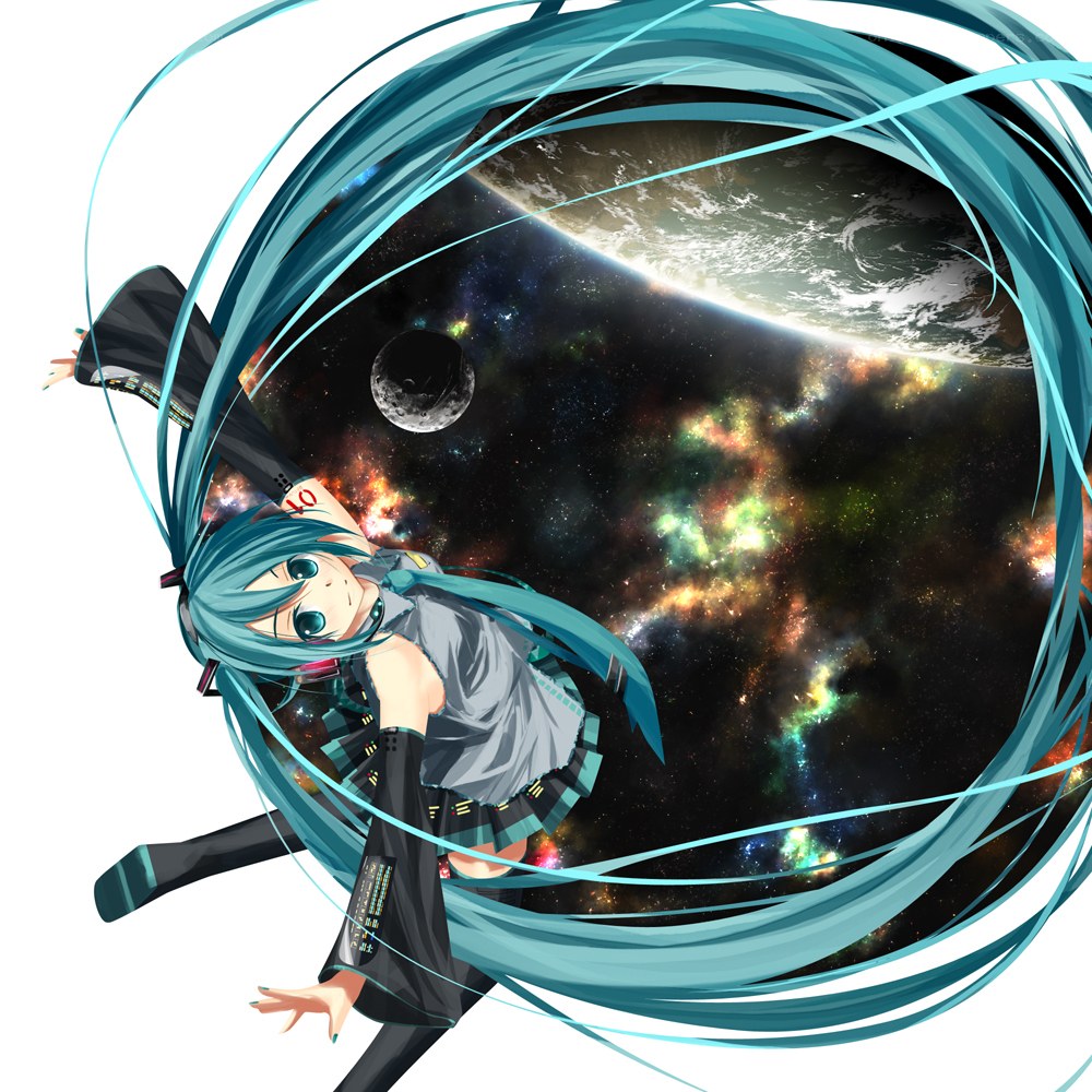 Miku in space with Earth