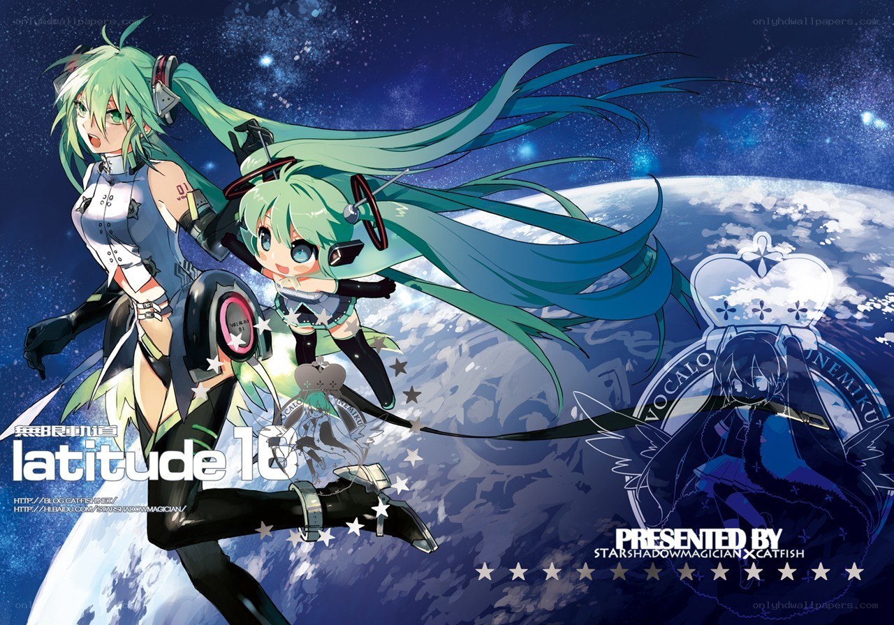 Miku in space with Earth
