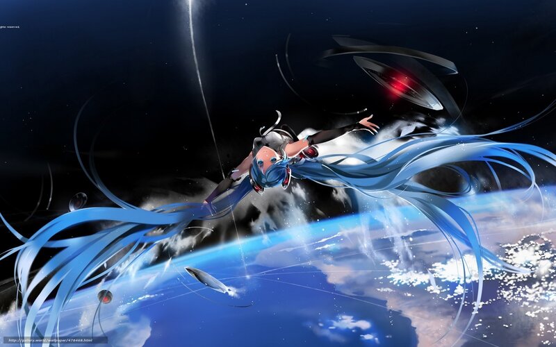 Miku in space with Earth