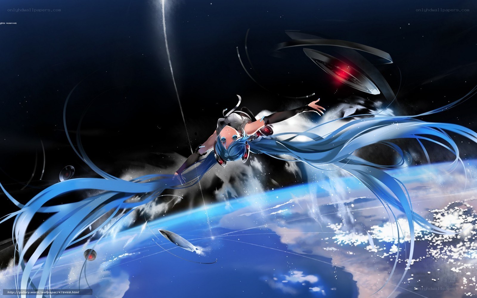 Miku in space with Earth