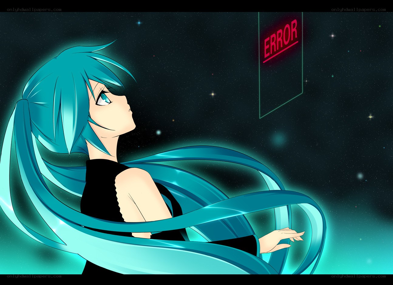 Miku in space with error sign