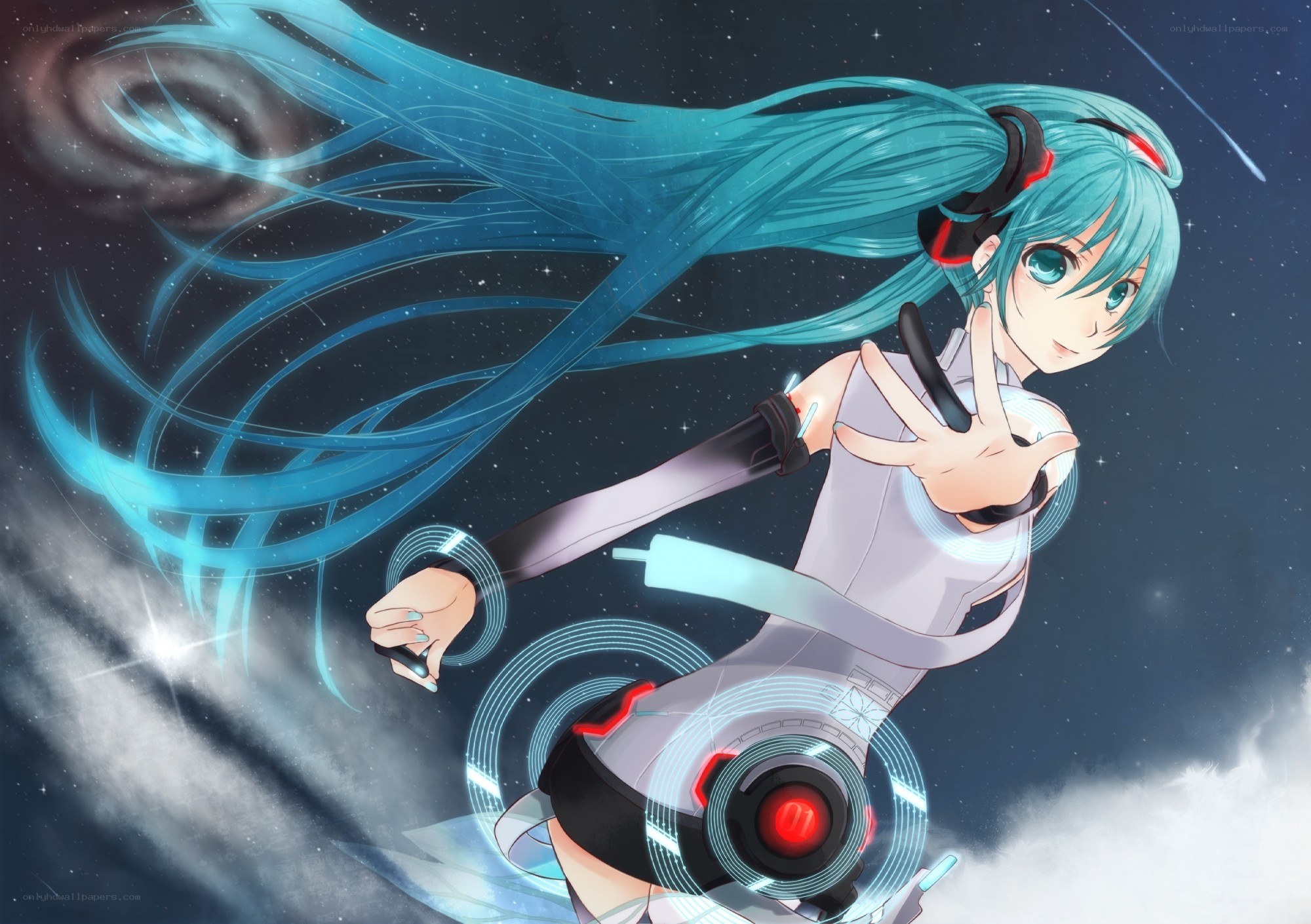 Miku in space with glowing effects
