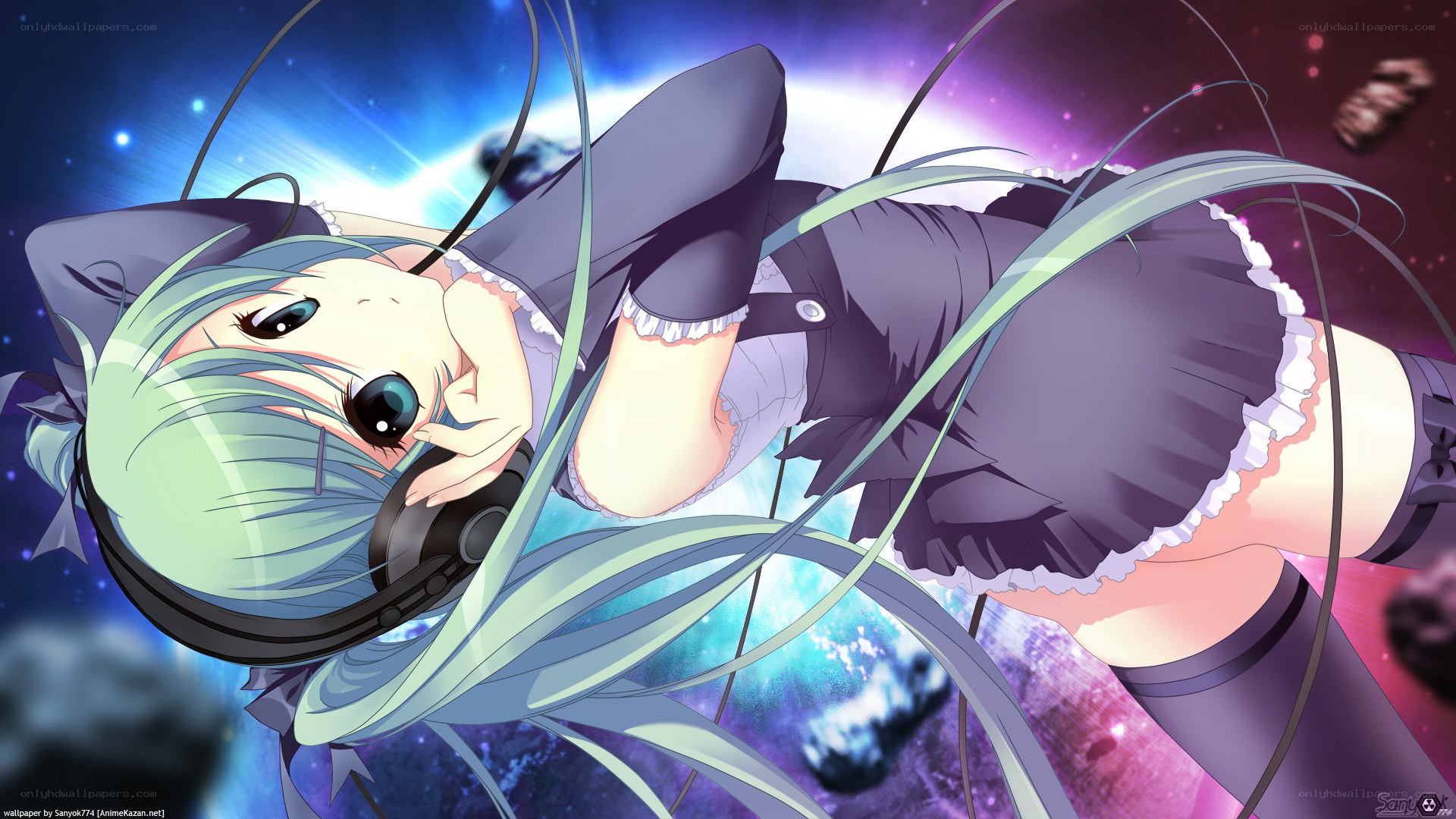 Miku in space with headphones