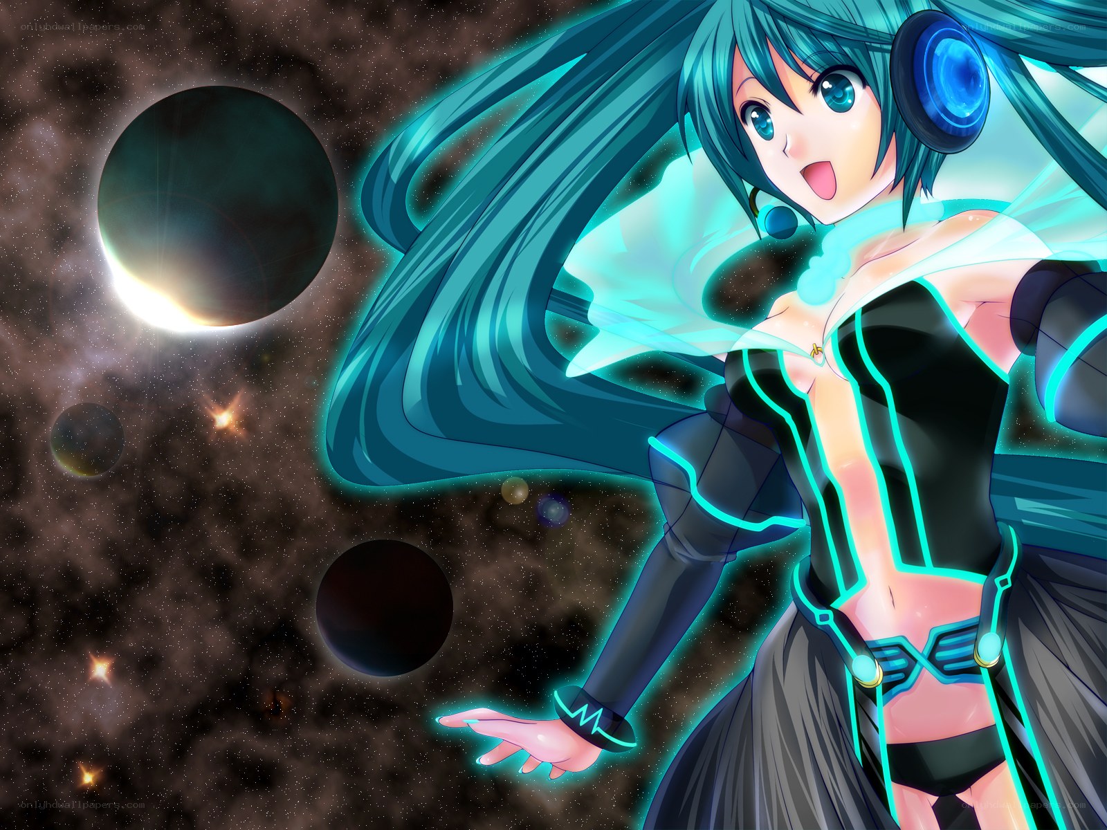 Miku in space with planets