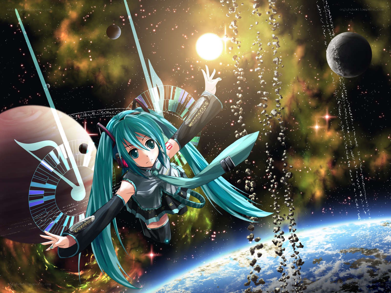 Miku in space with planets