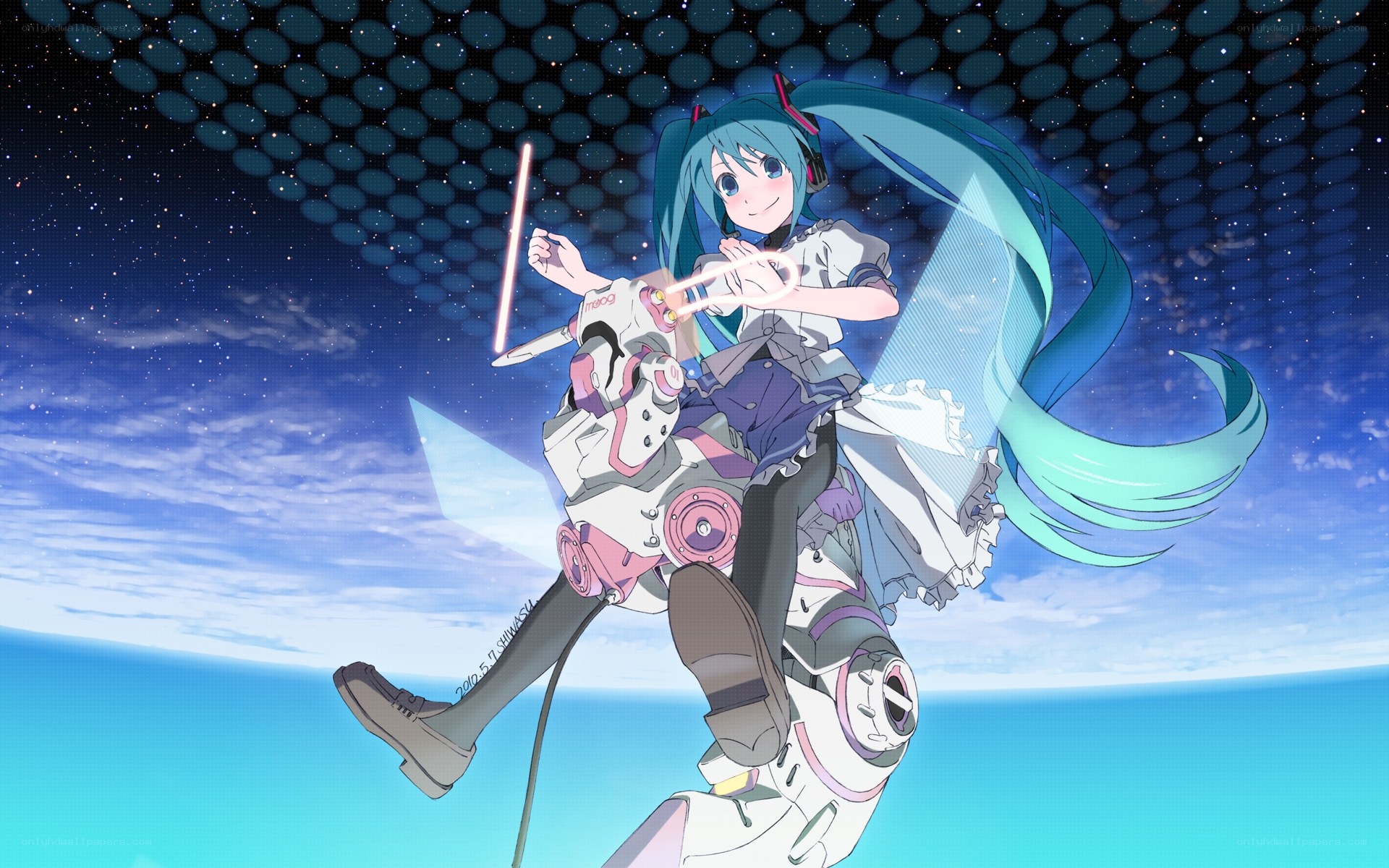Miku in space with robot