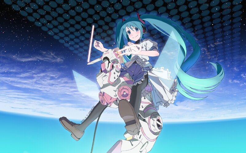 Miku in space with robot