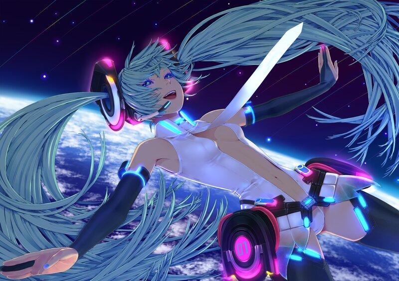 Miku in space with sword