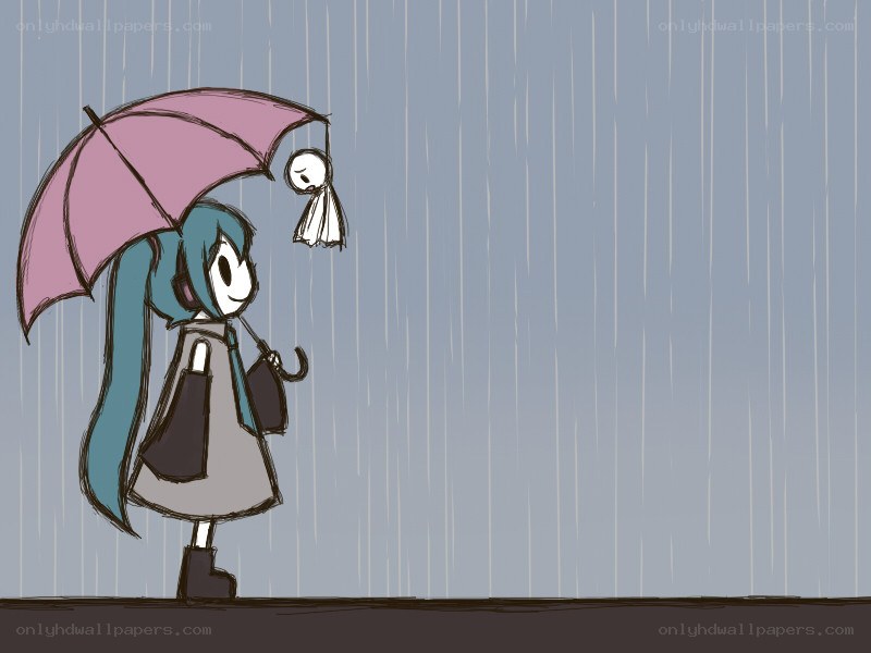 Miku in the rain with a ghost