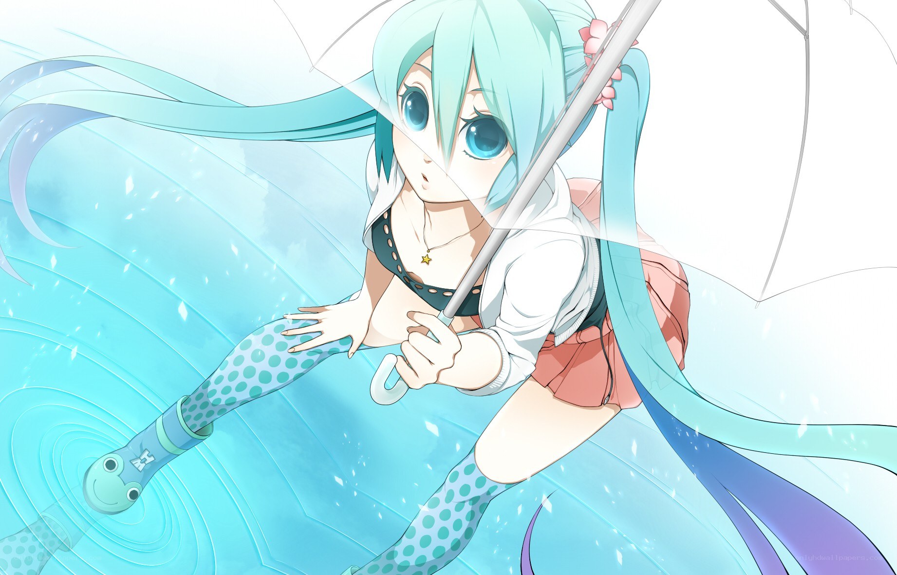 Miku in the rain with an umbrella