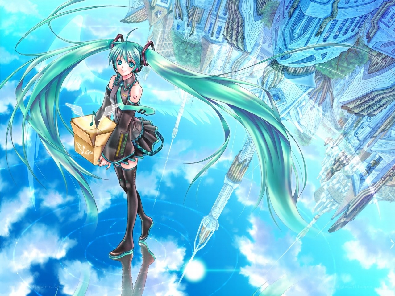 Miku in the sky with a box