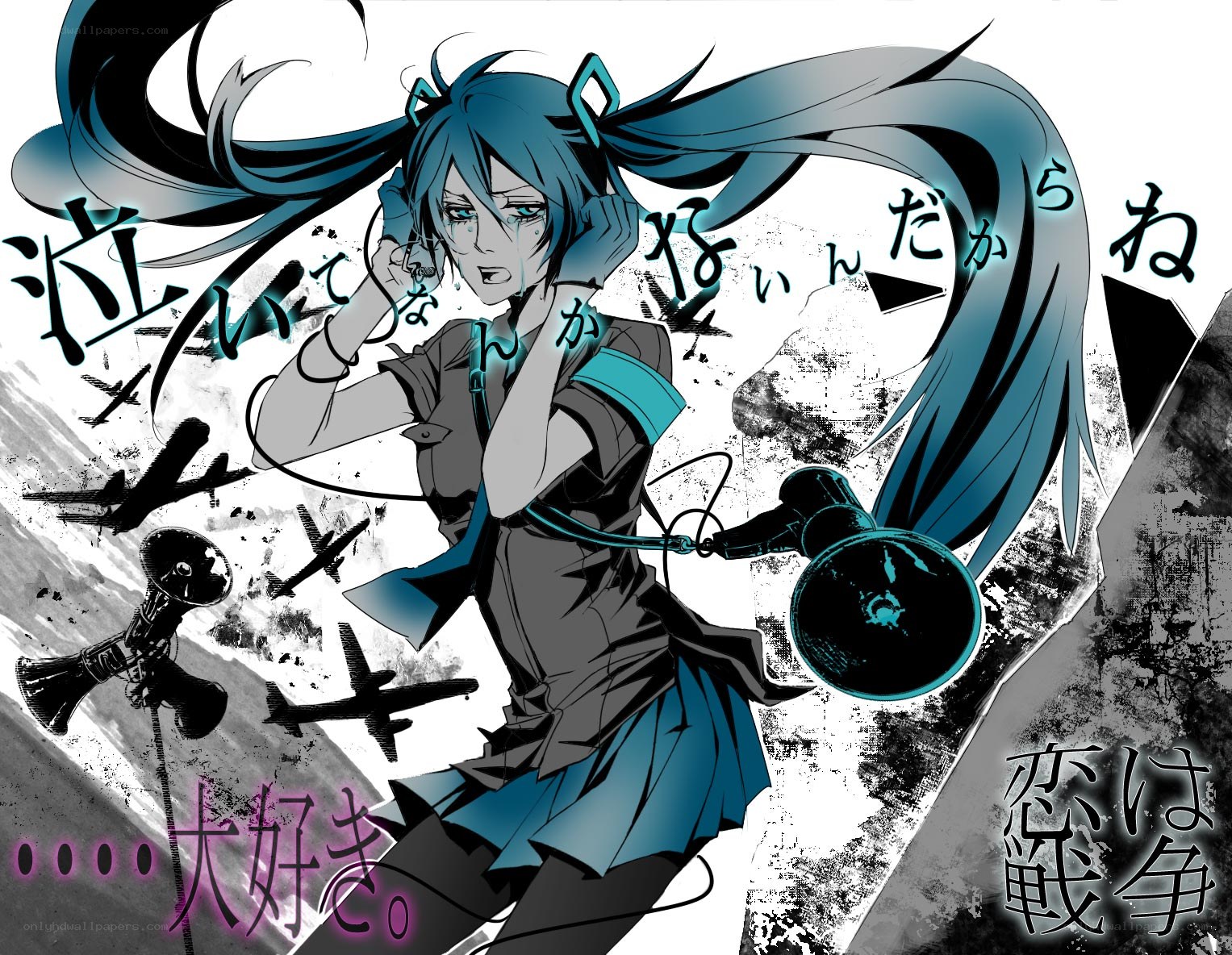 Miku in war-themed artwork