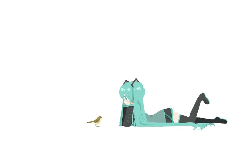 Miku lying with a bird