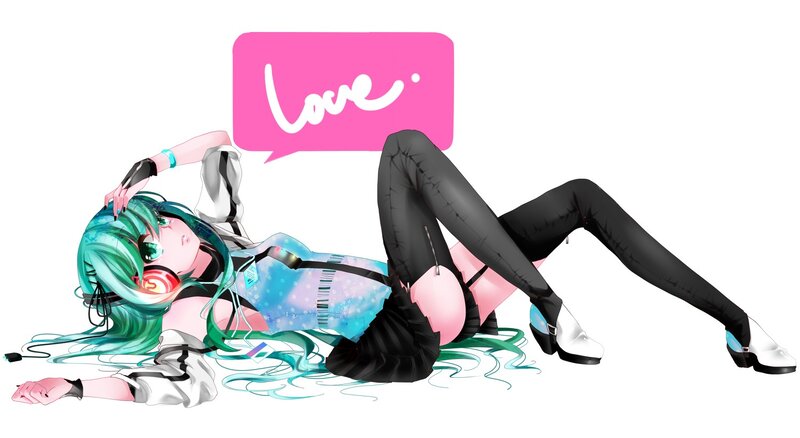 Miku lying with love speech bubble