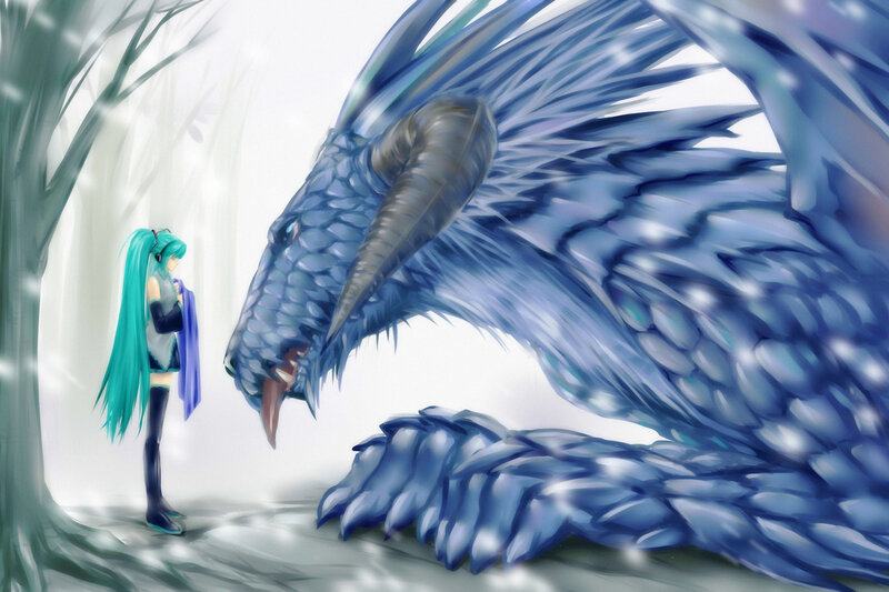 Miku meets a blue dragon