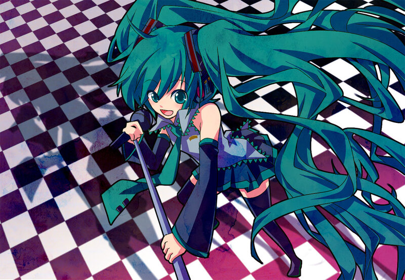 Miku on a checkered floor