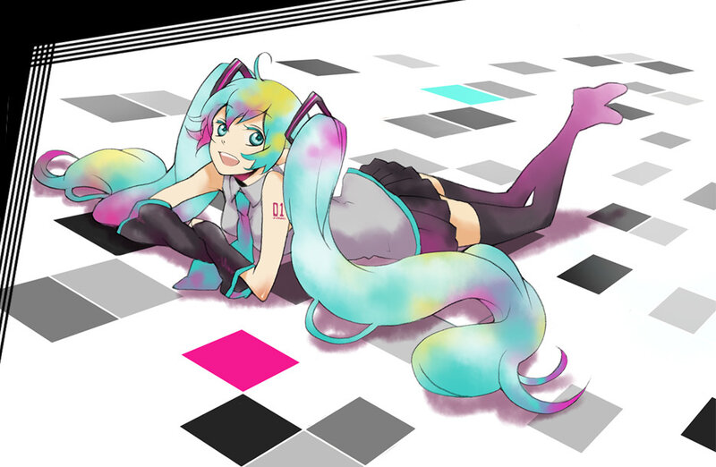 Miku on a checkered floor