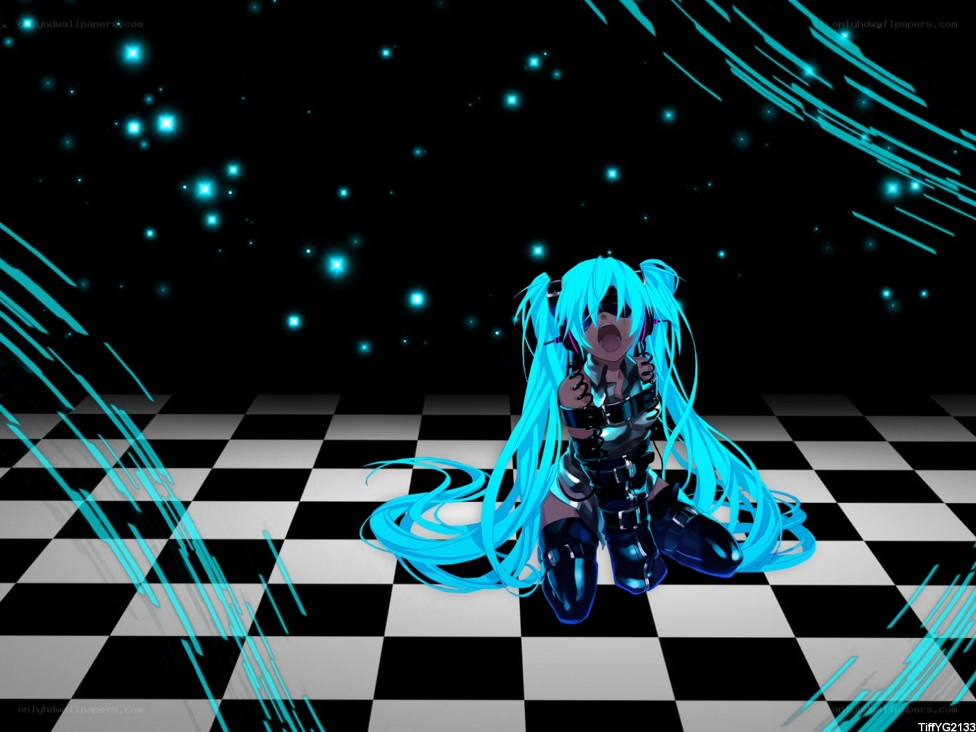 Miku on a checkered floor