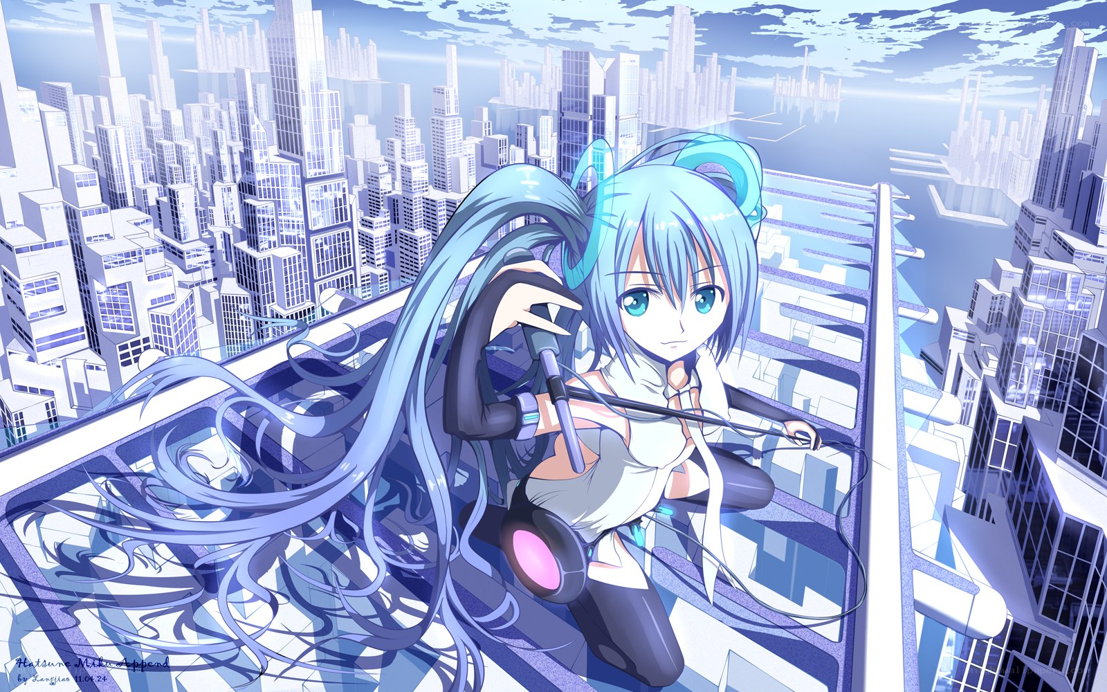 Miku on a city rooftop