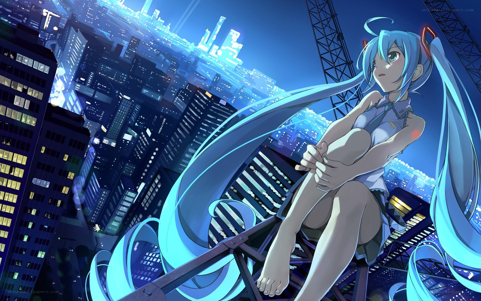 Miku on a city rooftop