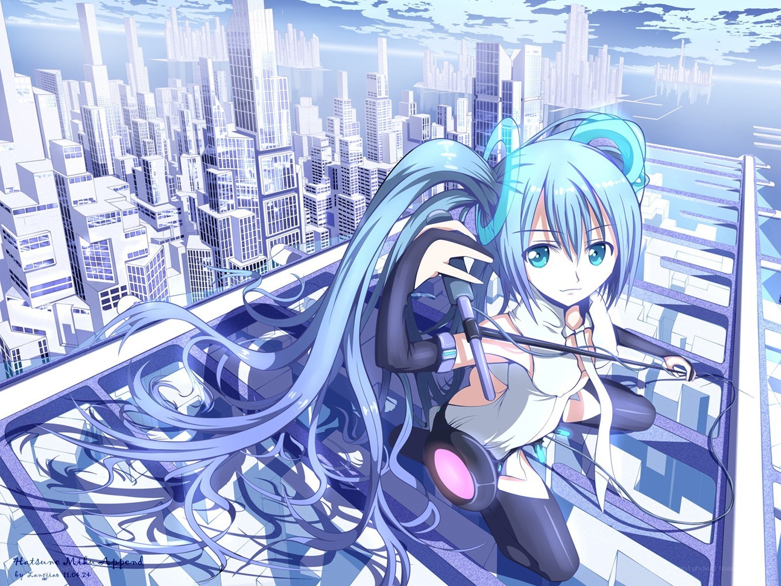 Miku on a city rooftop