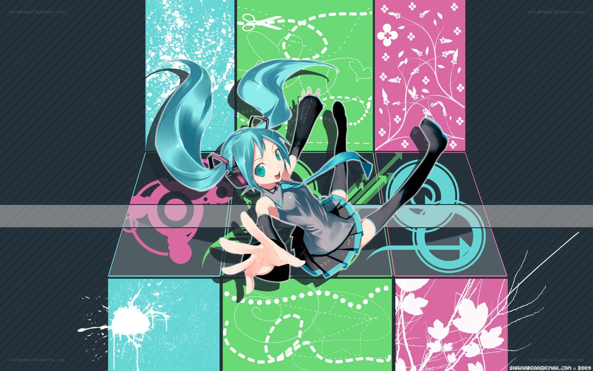Miku on a colorful grid