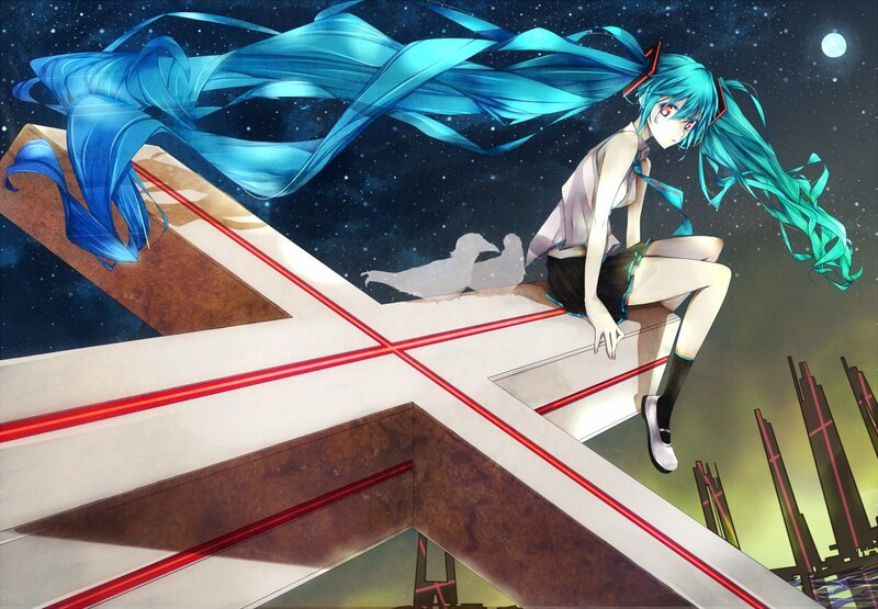 Miku on a cross-shaped structure