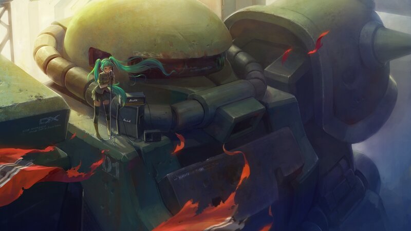 Miku on a destroyed mech
