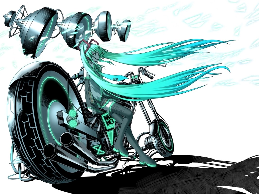 Miku on a futuristic motorcycle