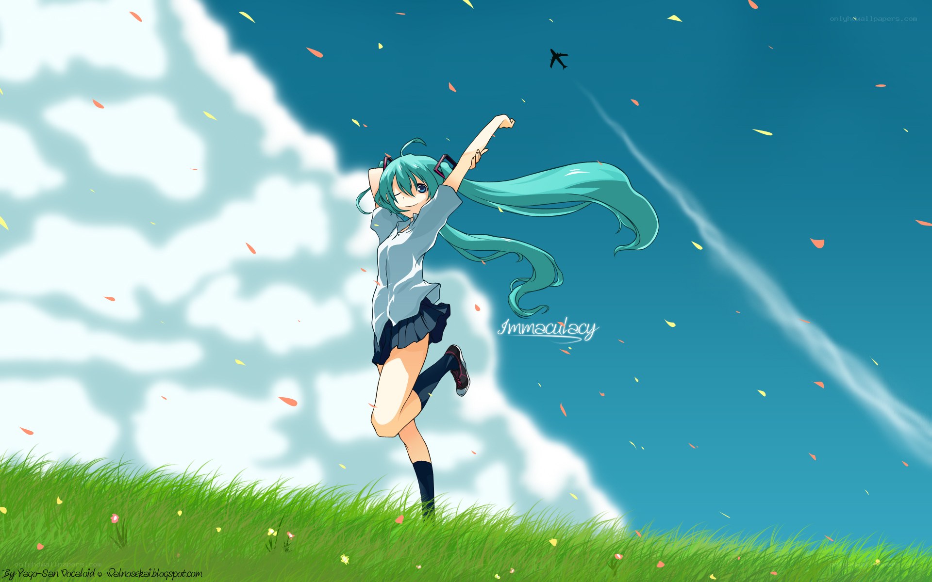 Miku on a grassy hill
