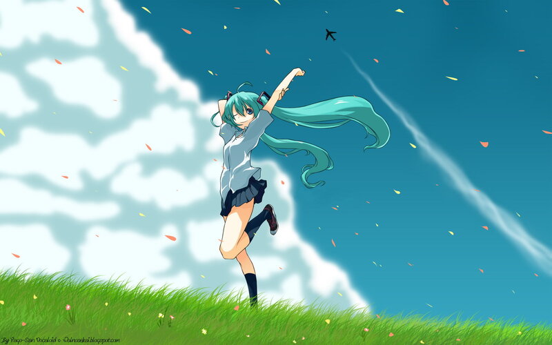 Miku on a grassy hill