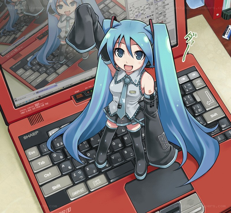 Miku on a laptop
