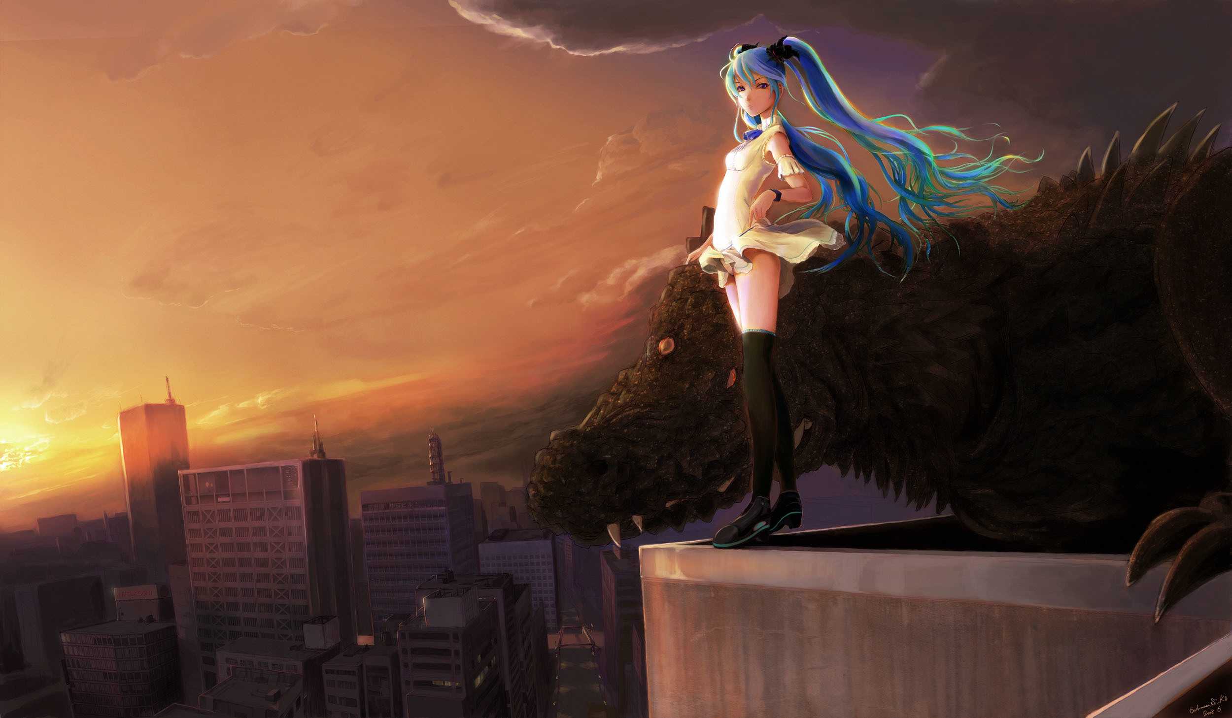 Miku on a monster's back