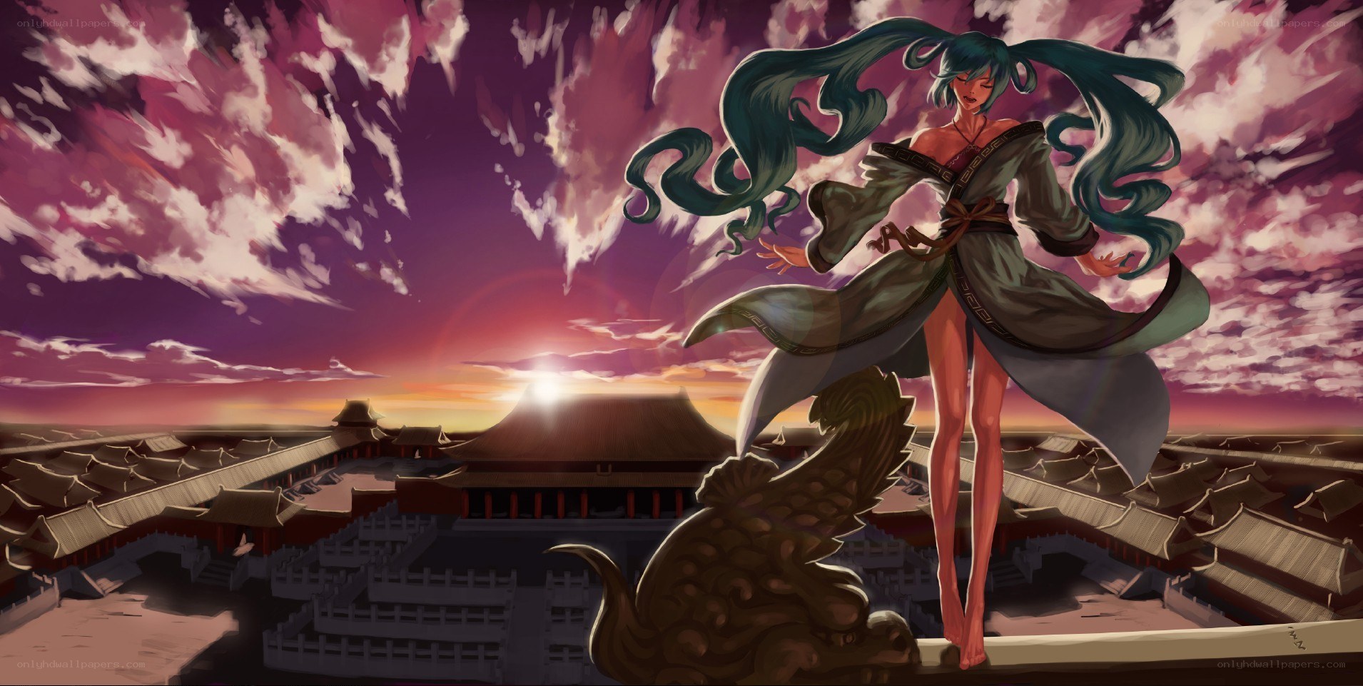 Miku on a palace rooftop