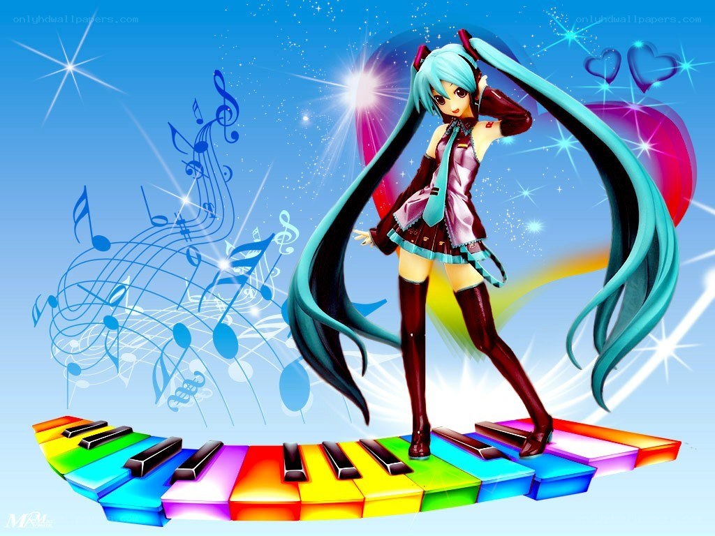 Miku on a rainbow piano