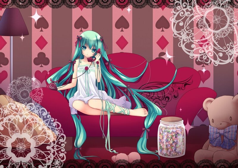 Miku on a red couch