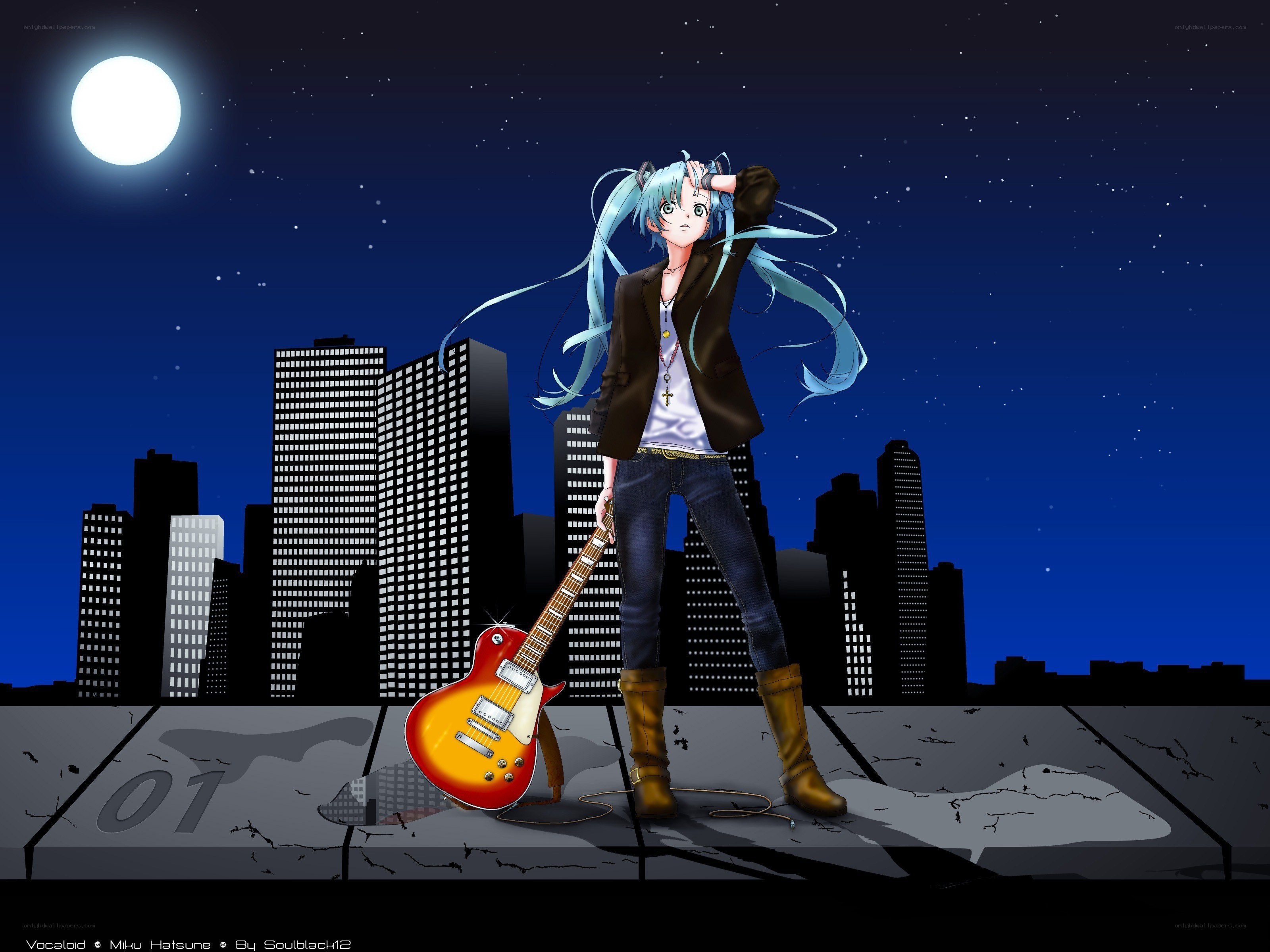 Miku on a rooftop at night