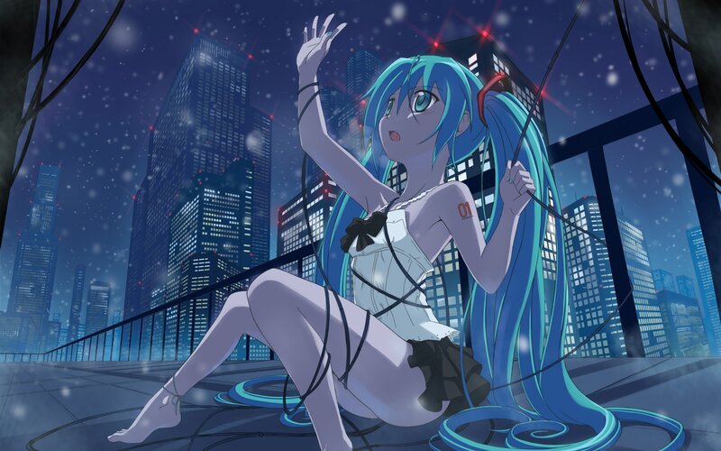 Miku on a rooftop at night
