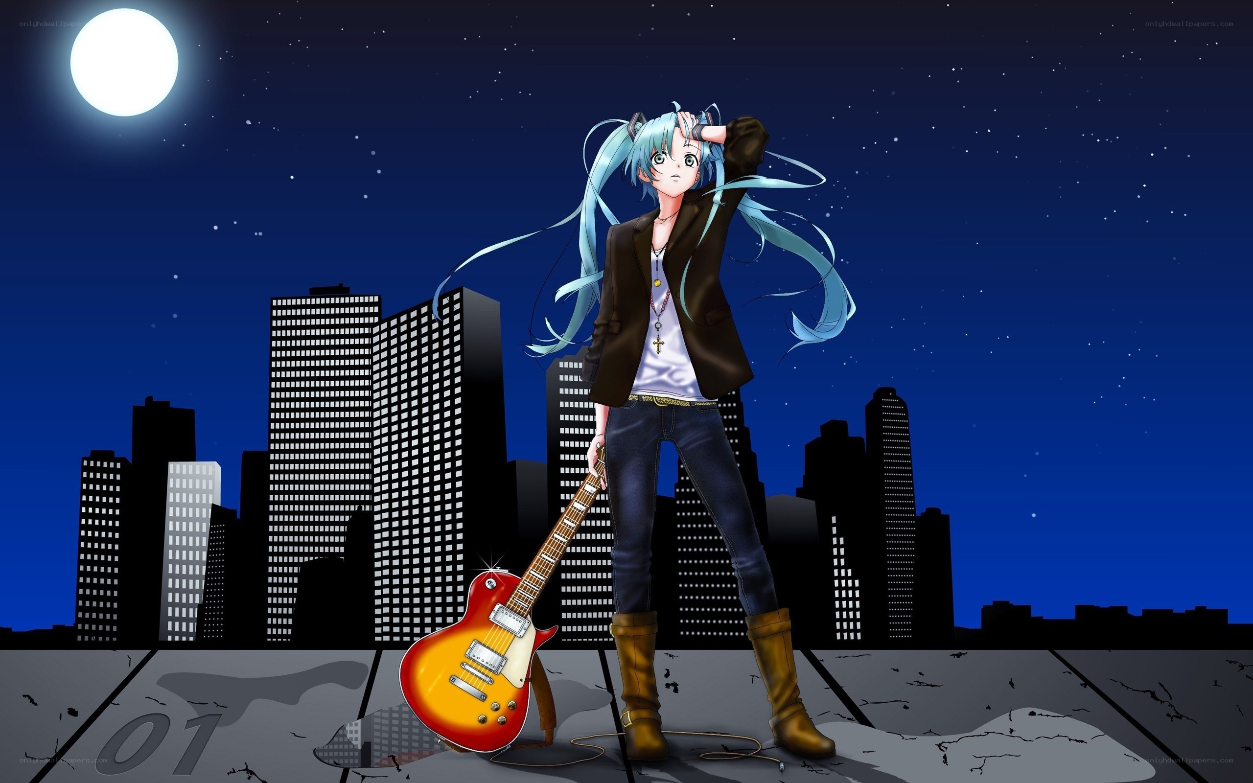 Miku on a rooftop at night
