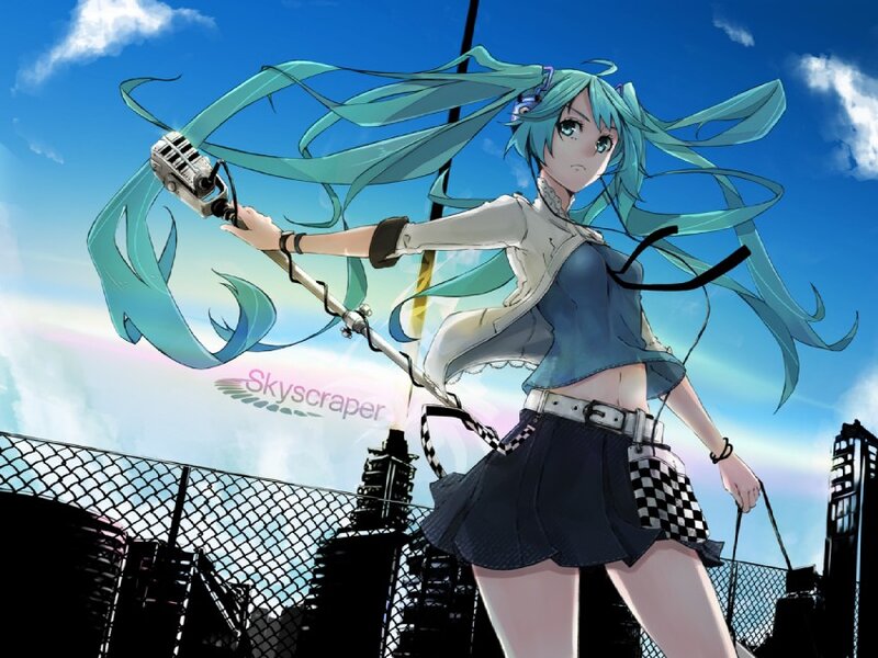 Miku on a rooftop with microphone