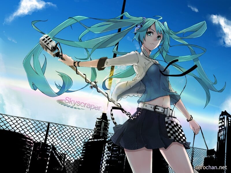 Miku on a rooftop with microphone