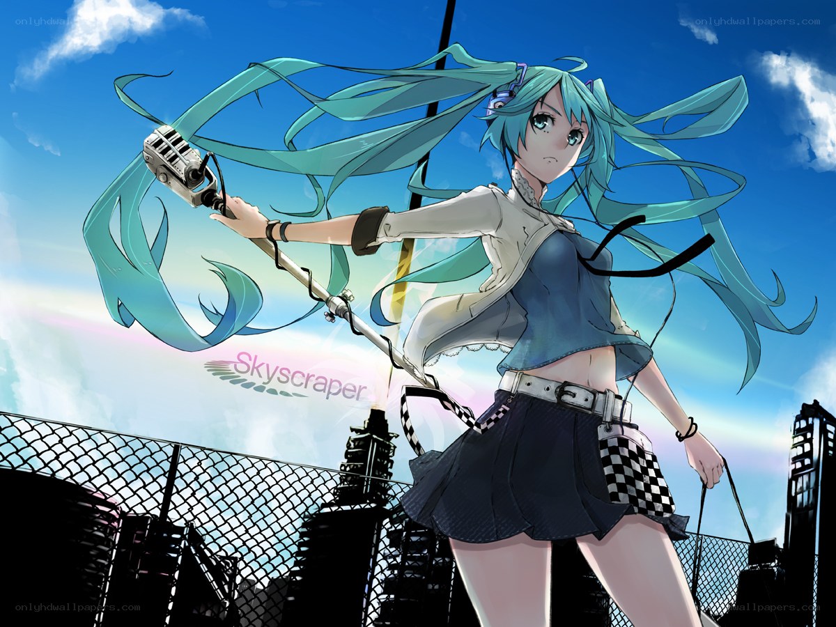Miku on a rooftop with microphone