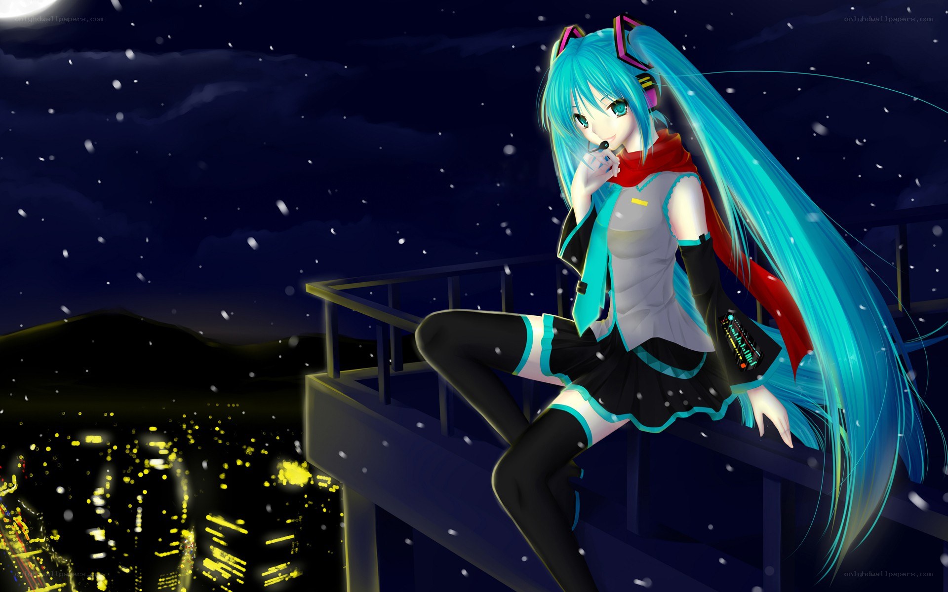 Miku on a snowy night