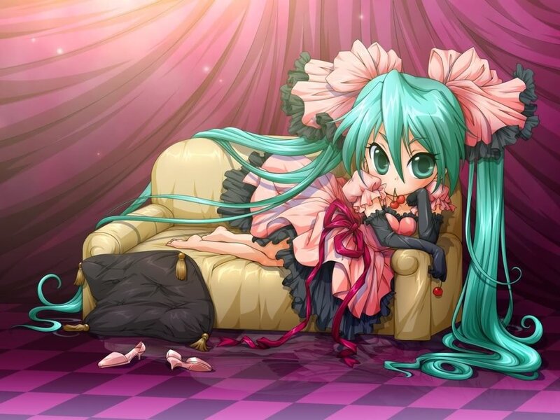 Miku on a sofa
