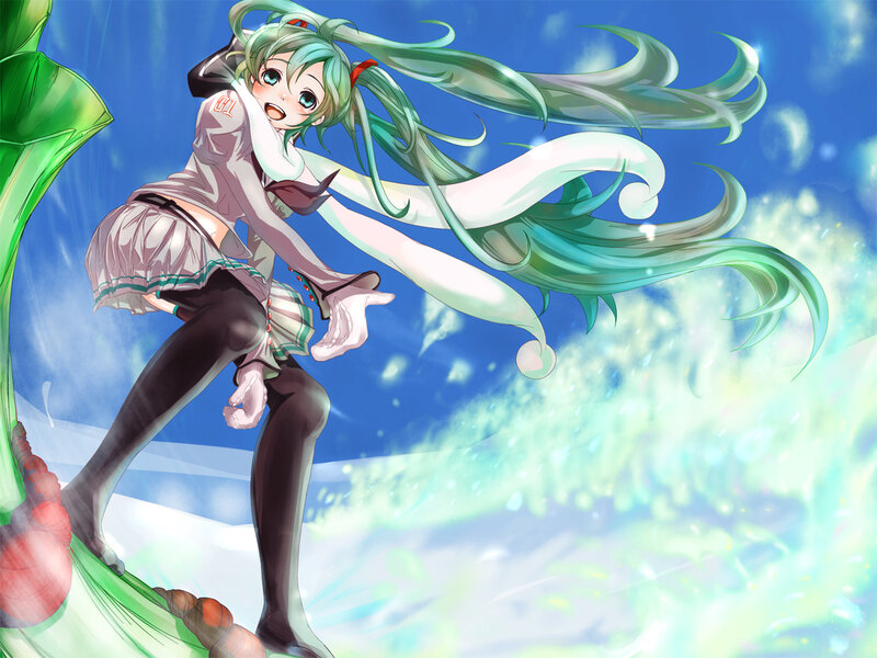 Miku on a surfboard